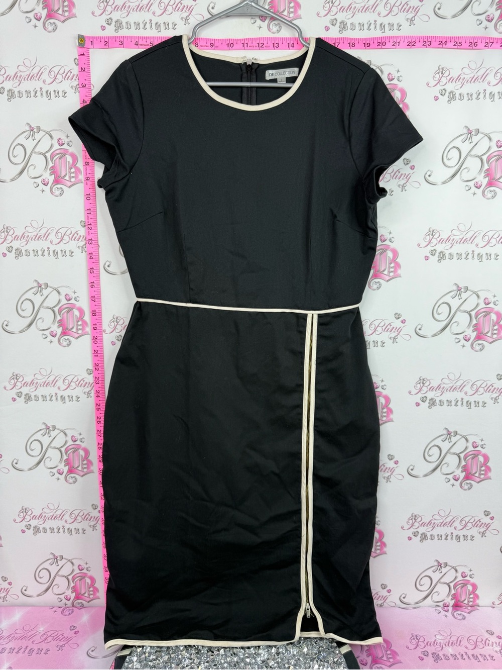 De collection Black Midi Dress with Cream Piping by White House Black Market
